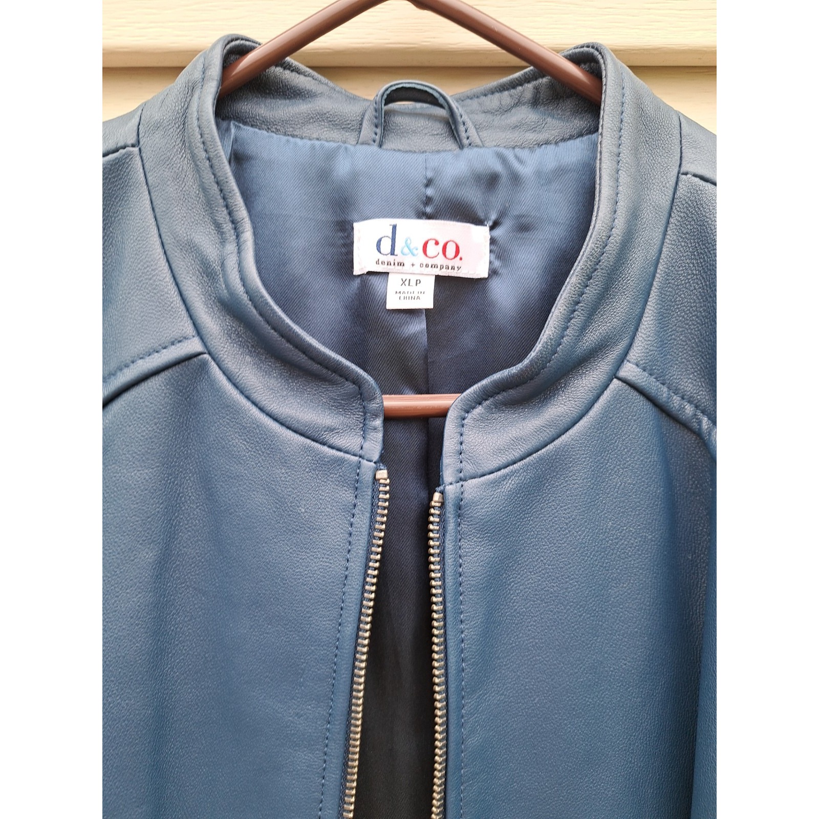 Denim & Co. Women's Navy Blue Leather Jacket Xlp Front Zipper Coat — image 2 of 8